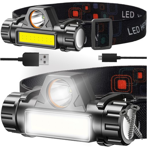 Výkonná COB LED čelovka 4v1 USB čelovka