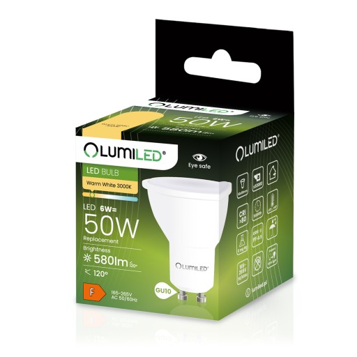GU10 LED žiarovka 120° 6W = 50W 580lm 3000K TEPLÁ BIELA PREMIUM LUMILED