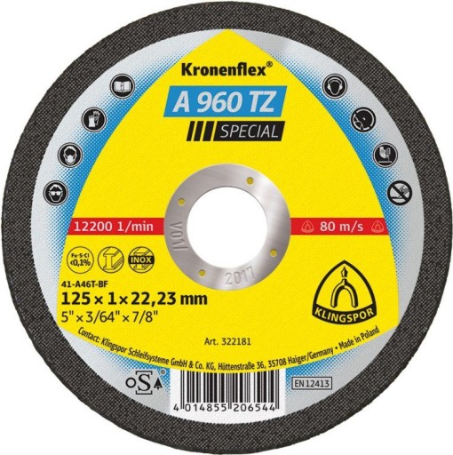 REZNÉ DISKY - INOX, ST A960TZ 125 * 1,0 * 22,2 PLN. S