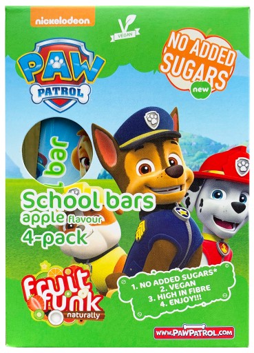 FRUIT FUNK Tlapková patrolka ZDRAVÉ OVOCNÉ TYČINKY S JABLKOVOU PRÍCHUŤOU 4 BALENIE 4x20g