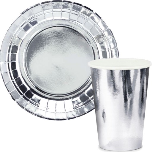 STRIEBORNÉ metalické narodeninové papierové taniere PARTY narodeniny 6 ks
