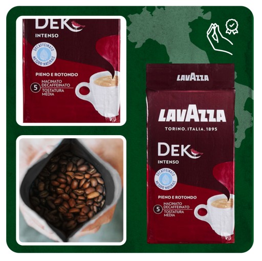 Lavazza Dek Intenso mletá káva bez kofeínu 250g