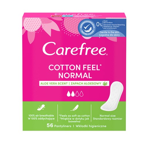 CAREFREE Cotton Feel Normal slipové vložky s vôňou aloe 56 ks