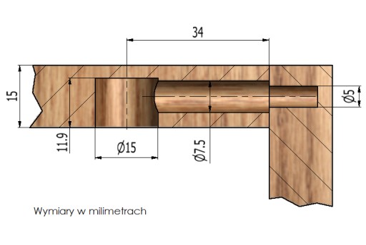 100x excentrický konektorový kolík, 34 mm