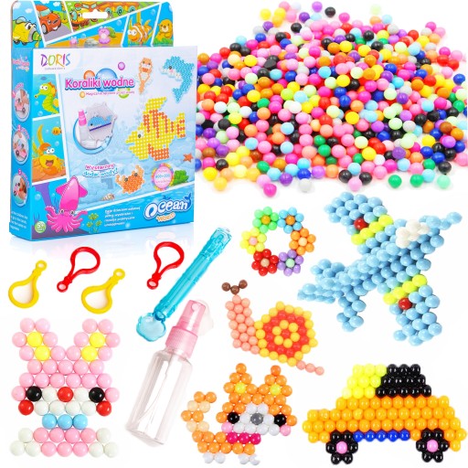 FAREBNÉ VODNÉ KORÁLKY Aquabeads 1000 kusov Kľúčenky Šablóny Prívesky
