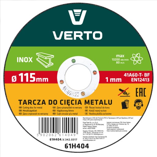 INOX KOVOVÉ REZNÉ KOTÚČE 115x1,0x22,2 mm VERTO