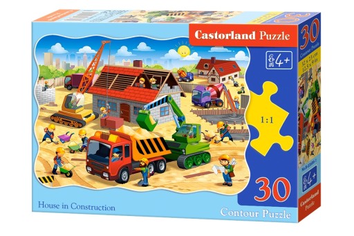 PUZZLE 30 PUZZLE DOM STAVEBNÉ STROJE RÝPADLO SKLADAČ ŽERIAV 4+ KOLEČKO
