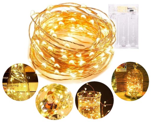 DRUCIK 50 LED BATÉRIOVÉ LAMPY, TEPLÉ SVETLO, 5M