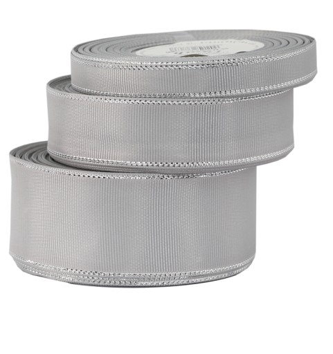 Pevná grogrénová stuha so STRIEBORNÝMI PRÚŽKAMI, 25mm/18mb, 12 farieb
