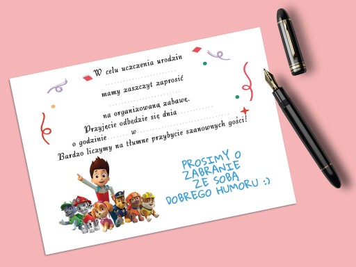 PAW PATROL Tlapková patrola POZVÁNKA NA NARODENINY DIEŤAŤA + OBÁLKA ZDARMA