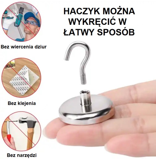 MAGNETICKÝ DRŽIAK SILNÝ NEODYMIOVÝ MAGNET S HÁKOM Ø20 mm 9kg
