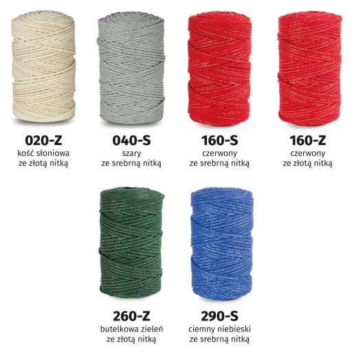 Bavlnená pletená šnúrka 5mm, 100m, MACRAME - 43 RÔZNYCH FARIEB