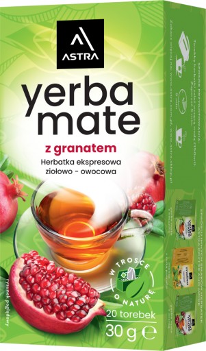 Bylinný a ovocný čaj Astra Yerba Mate vo vrecúškach z granátového jablka, 20 ks