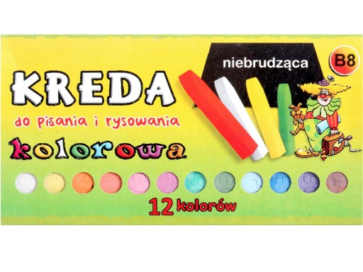 Farebná, neznačkujúca KRIEDA NA PÍSANIE NA TABUĽU, 12 FAREB, štvorcová