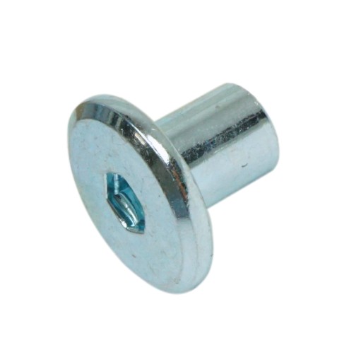Nábytková matica Ericson pre spoje s plochou hlavou M5 x 9 mm, biela pozinkovaná