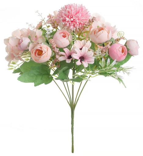 BUKK16 BOUQUET umelé kvety do vázy, stred, ozdoba ružovými vetvičkami
