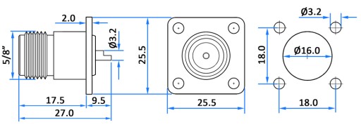 Panelová zásuvka N 50Ohm, typ K, spájkovaná
