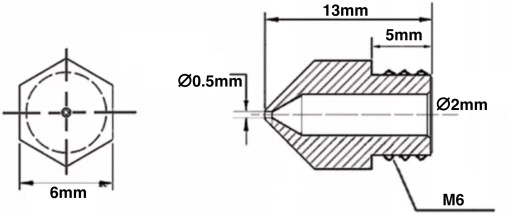MOSADZNÁ TRYSKA MK8 0,5 mm 1,75 mm CR-10 ENDER 3 5