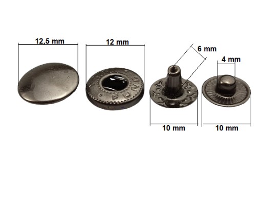 Stláčacie gombíky ALFA 12,5 mm 50 kusov, čierny nikel
