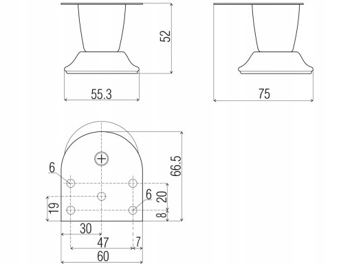 NÁBYTOK NOHÝ NÍZKA, CHROMOVANÁ 52 MM DZ055 MASÍV 5 CM