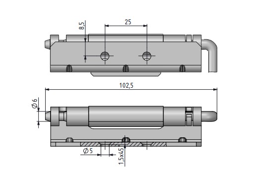 Zváraný oceľový skrytý pánt pre dvere s ohybom 24mm / 90x25mm