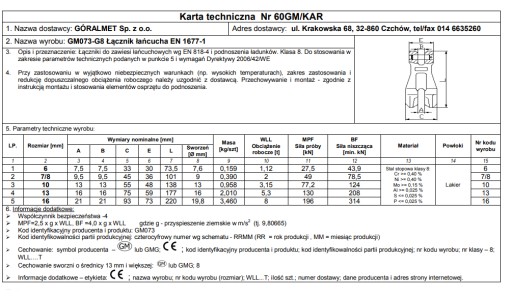REŤAZOVÝ KONEKTOR 6MM WLL1,12T