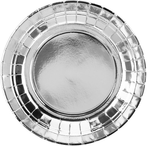 STRIEBORNÉ papierové taniere 18 cm, 6 ks, narodeniny, Silvester, LUX, metalíza
