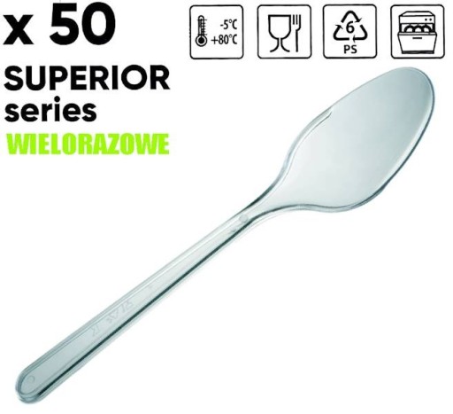 Plastové lyžice, priehľadný príbor, hrubý, 50 kusov