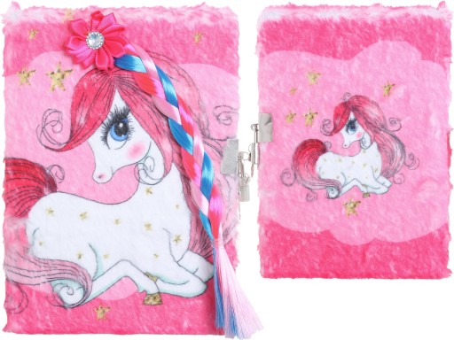 PLYŠOVÝ denník s visiacim zámkom HAIRY MAN A5 NOTEBOOK LINES UNICORN Plyšový poník