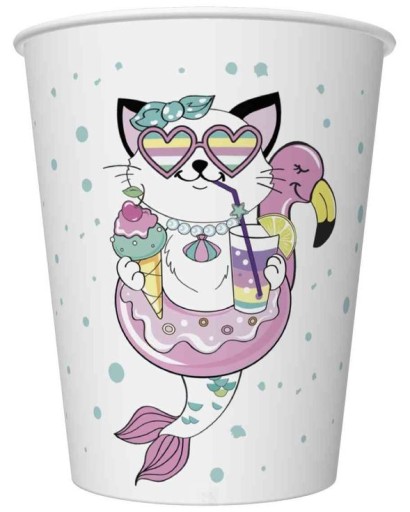 PAPIEROVÝ hrnček FLAMINGO S MAČKOU 250ml 8 ks