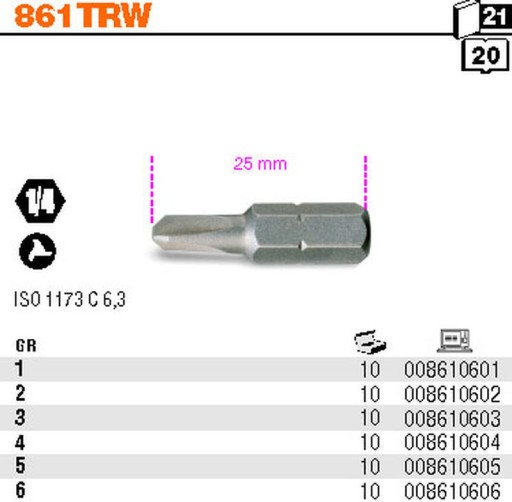 Trojkrídlový kľúč 5GR KONCOVÝ BIT 1/4 25mm BETA