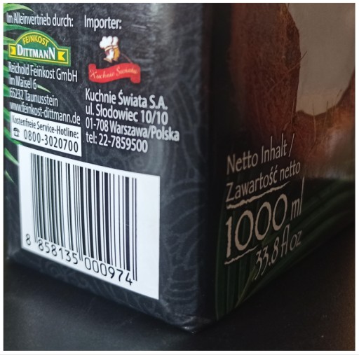 Pravé thajské kokosové mlieko 1000 ml