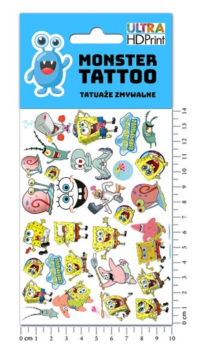 UMÝVAJÚCE DOČASNÉ TETOVANIE PRE DETSKÉ DETSKÉ SPONGEBOB ORIGINÁLNE VZORY