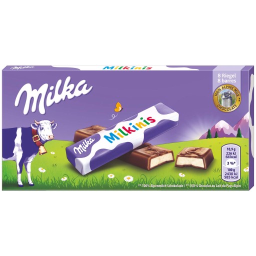 Milka Milminis tyčinky mliečnej čokolády 87,5g tyčinka s čokoládovou náplňou