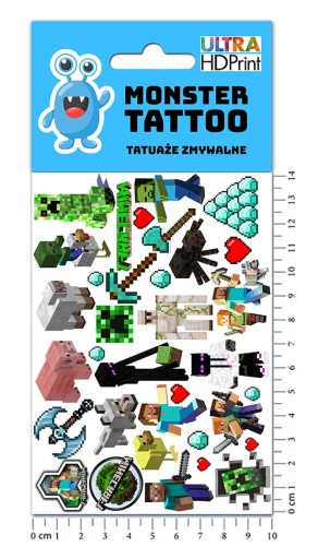 UMÝVAJÚCE DOČASNÉ TETOVANIE PRE DETSKÉ DETSKÉ MINECRAFT ORIGINÁLNE VZORKY