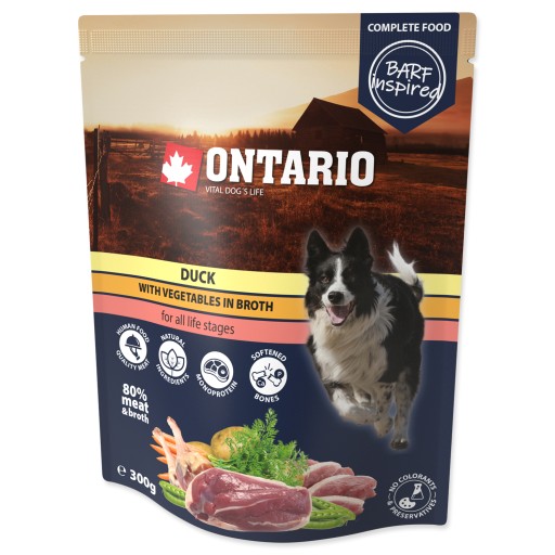 Ontario Monoproteínové vlhké krmivo pre psov vrecko kačica so zeleninou 300g