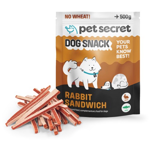 Psie maškrty, sendvičové pásiky s králikom, 500 g Pet Secret