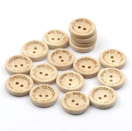 Drevený gombík Ručne vyrobený s láskou 15mm 1,5cm Eco