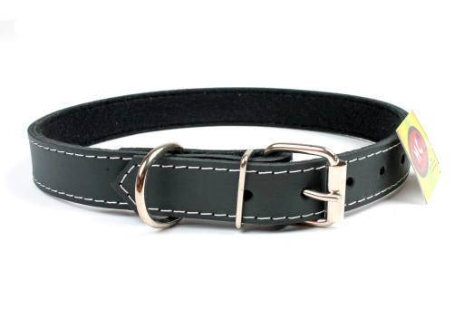 Kožený obojok s filcovým psíkom 53-65cm/30mm Čierny