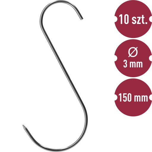 Údiarenské háky S veľké 15 cm ⌀3 10 ks