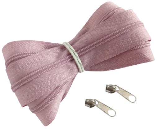 Špirálový zips 3 mm ružový zips DIRTY PINK 1 meter + 2 zipsy