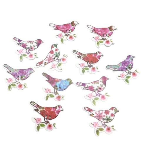 Prírodné drevené gombíky BIRDS 30x30 mm 10 ks