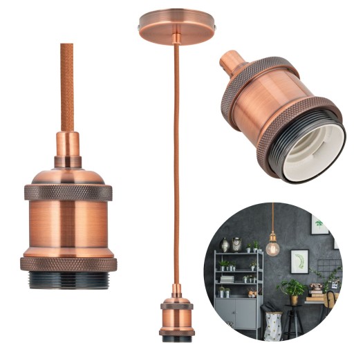 ZÁVESNÉ stropné svietidlo, ozdobný držiak žiarovky E27, LAMPA LOFT Copper