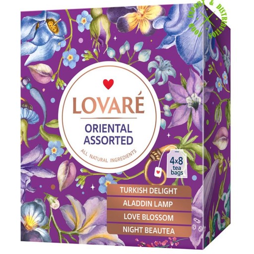 Orientálna darčeková kvetinová čajová súprava Lovare Assorted 32 vrecúšok