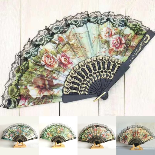 VENTILÁTOR S ČIPKOU, SKLADACÍ NA HORÚCE LETO, DEKORATÍVNE ŠPANIELSKÉ VZORY, KVETY
