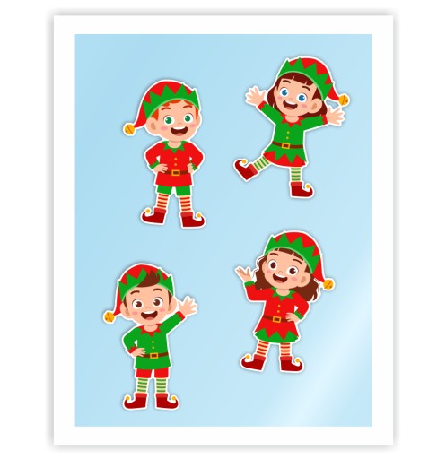 zimná dekorácia ELVES ~A4, obojstranná, 4 ks.