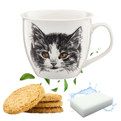 HRNEK NA KÁVU ČAJ KAKAK VEĽKÁ MAČKA ZVIERATÁ PORCELÁN 550 ML + ZADARMO