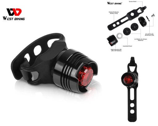 OKRUHÁ LED CYKLISTICKÁ LAMPA WEST BIKING Červené svetlo S BATÉRIOU