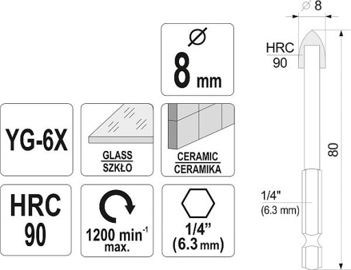 STHOR Vŕtačka do skla a keramiky 8mm 21704