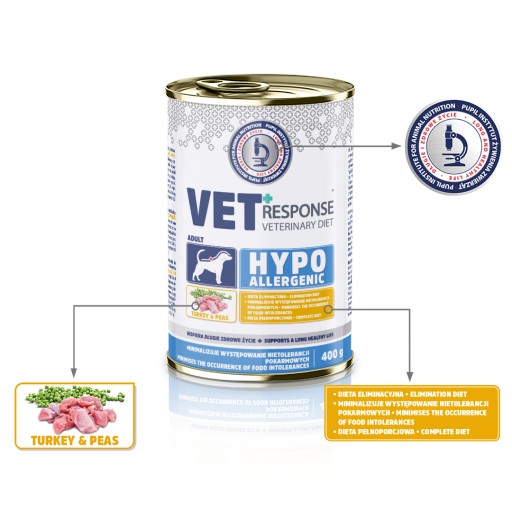 VET RESPONSE Hypoalergénne morčacie vlhké krmivo pre psov 400 g